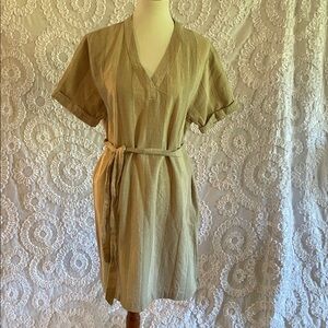 Hello Nite Hampton slip dress 2 tone khaki color V-neck waist tie